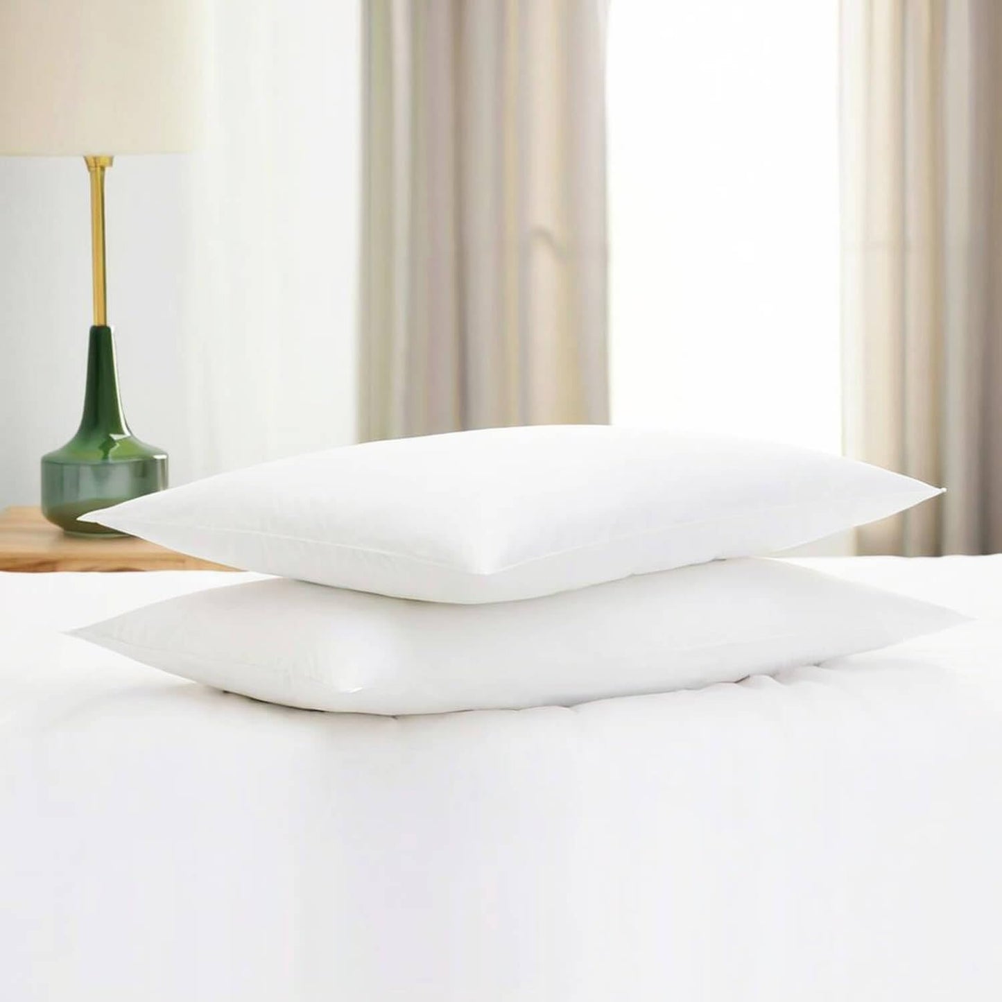 Squishy Flat Bed Pillows Queen Size Set of 2 Extra Soft Thin Pillow for Stomach Sleeping Adults Kids Back Sleeper Plush Fluffy White 20x30 inches