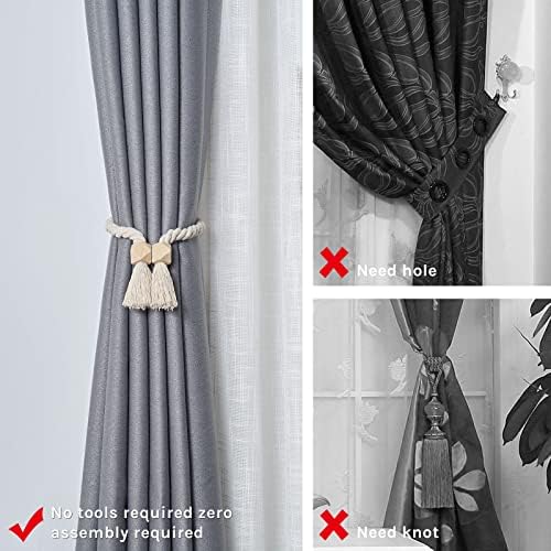 NICEEC 2 Pack Wooden Polyhedron Magnetic Curtain Tiebacks Boho Home Decor Drape - Image 2