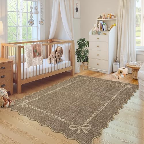 GarveeHome Scalloped Bow Rug 3x5 Washable Brown Rug by GarveeHome