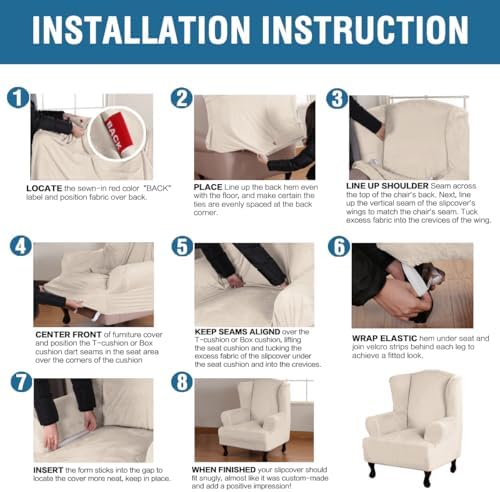 H.VERSAILTEX Wingback Chair Covers Polyester Spandex Plush Wing Chair Slipcover - Image 5