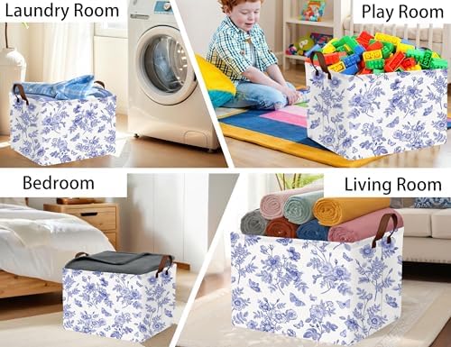 Large Blue Chinoiserie Willow Butterfly Decor Basket Collapsible Storage Bin - Image 5
