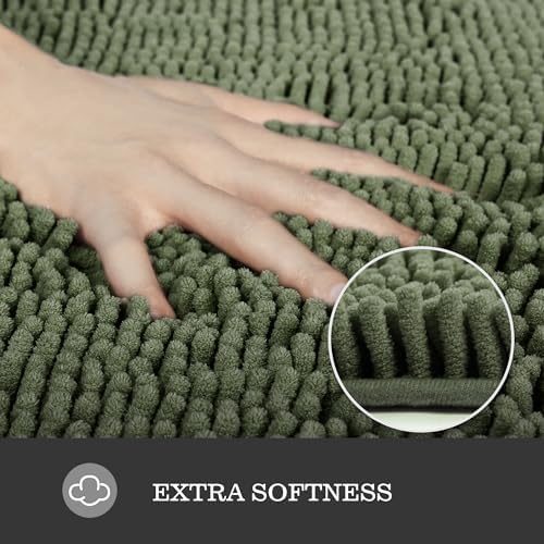 Yeaban Chenille Olive Green Bathroom Rug 26"x44", Non-Slip Rubber Backing - Image 2