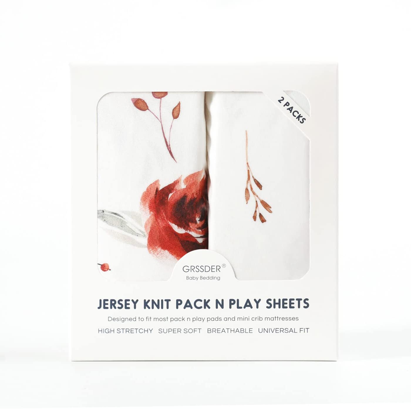 Stretchy Ultra Soft Jersey Knit Pack n Play Sheets Set 2 Pack, Portable/Mini Crib Sheets with Deep Pocket, Universal Fit Playard Pads Safe and Snug, Pretty Rose Flora for Girls, Orange Pink