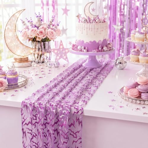 4 Pcs Purple Kpop Tulle Table Runner 29x70 Glitter Lace - Image 4