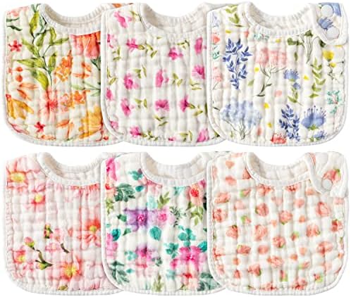 Zainpe 6Pcs Snap Muslin Cotton Baby Bibs Flowers Pattern Infants Feeding Bib by Zainpe
