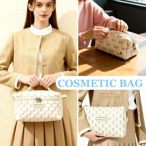 Gosect Quilted Makeup Bag, Large Floral Cosmetic Bag - Image 5