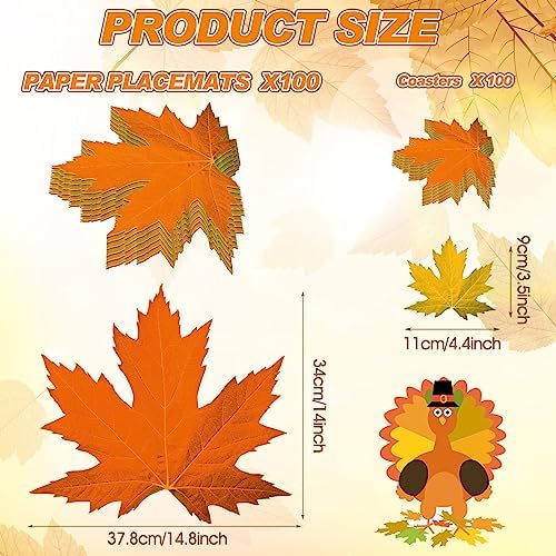 Geosar 200 Pcs Fall Harvest Leaf Disposable Paper Placemats Set - Image 3