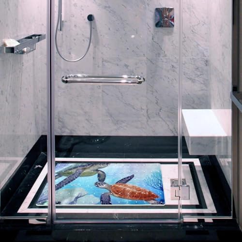Bathtub Mat Non Slip 26.8x15.1In, Sea Turtle Coral Bath Mat - Image 6