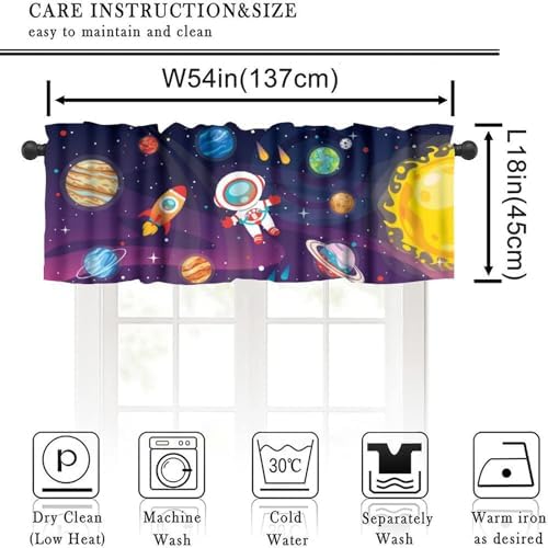 Cartoon Astronaut Valances Kids Curtains, Cute Galaxy Planet Outer Space Theme - Image 2