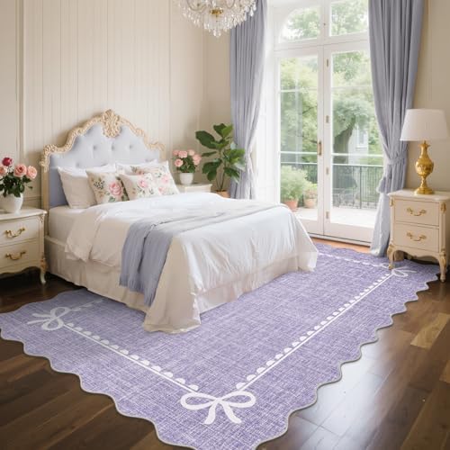 GarveeHome Scalloped Bow Rug 5x7 Washable Purple Rugs - Image 3