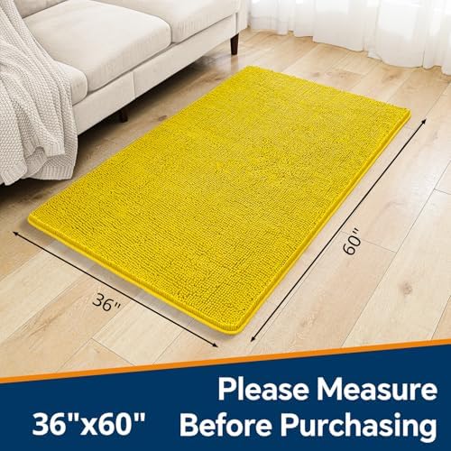 Chenille Bathroom Rug 36"x60" Yellow, Large Plush Bath Mat - Image 2