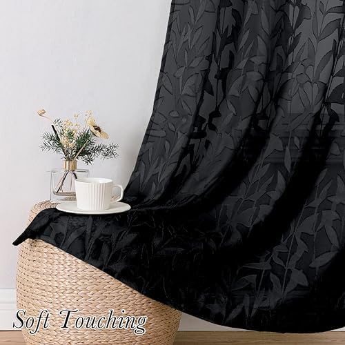 Lecloud Leia Black Sheer Curtains 108 Inches Long 2 Pcs, Elegant Jacquard Leaf - Image 4