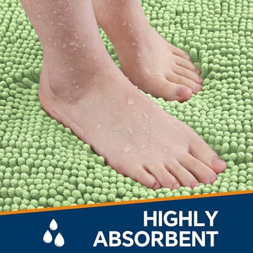 Chenille Bathroom Rug 24"x36" Seafoam Green, Non-Slip Bath Mat - Image 4