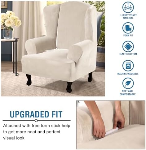 H.VERSAILTEX Wingback Chair Covers Polyester Spandex Plush Wing Chair Slipcover - Image 4