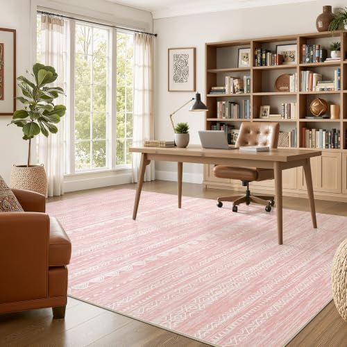 Nakagishi Boho 4x6 Pink Area Rug Living Room Rugs Machine Washable - Image 5