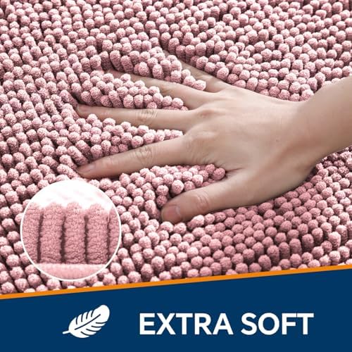 Chenille Bathroom Rug 26"x44" Blush, Non-Slip Plush Bath Mat - Image 3