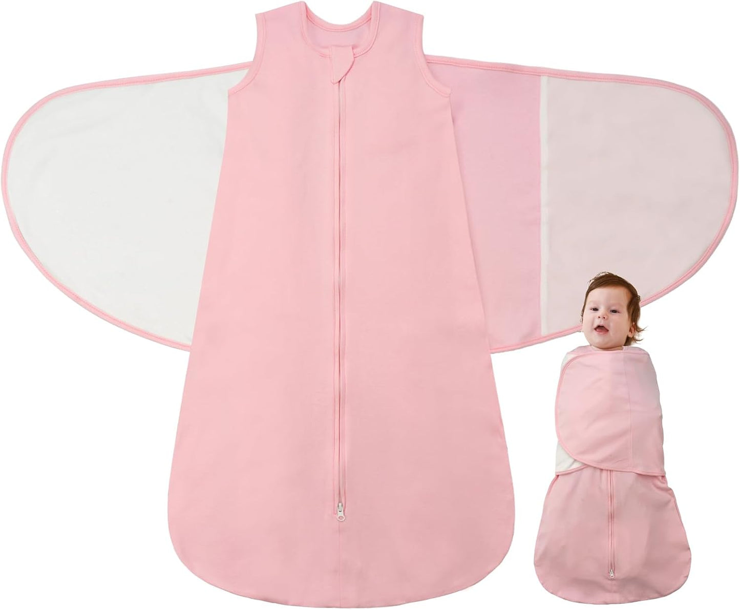 Baby Swaddle Sleep Sack 1.0 Tog 3-in-1 Cotton Baby Swaddle Blanket Wrap for Newborns 0-6 Months Pink