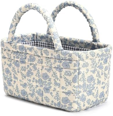 Small Storage Basket Organizer, Mini Fabric Floral Storage Baskets by Ankick