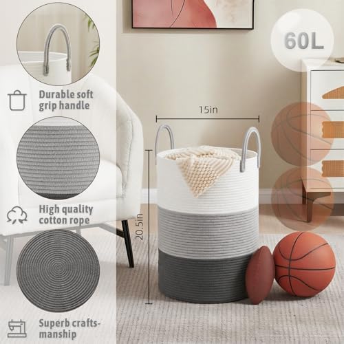 Artfeel Laundry Basket, Woven Cotton Rope Laundry Hamper, 60L - Image 6