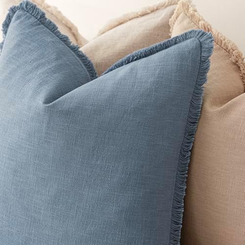 Foindtower Decorative Linen Fringe Throw Pillow Covers 24×24 Misty Blue - Image 5