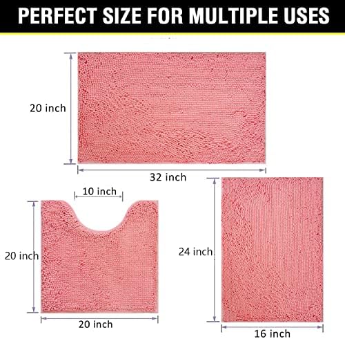 Bathroom Rugs Chenille 3-Piece Extra Soft and Absorbent Shag Bathroom Rugs - Image 2