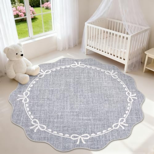 GarveeHome 4ft Round Rugs Washable Scalloped Bow Rug - Image 2