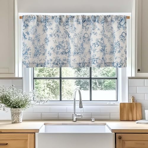 Vangao Floral Valances for Windows Eden Blue W50 X 18L 1 Panel - Image 2