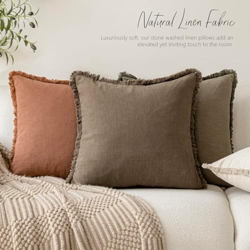 Foindtower Decorative Linen Fringe Throw Pillow Covers 24×24 Light Brown - Image 5