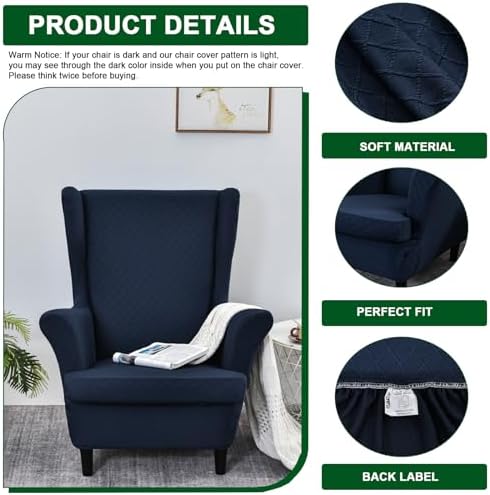 CRFATOP Wingback Chair Covers Stretch Armchair Slipcovers - Image 2