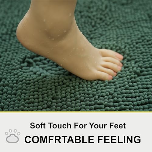 Green Bathroom Rug Chenille 3-Piece Extra Soft and Absorbent Shag Bath Mat Set - Image 4