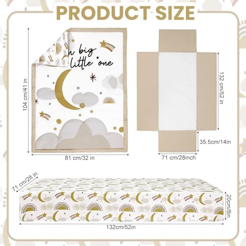 Hahafelt 3 Pcs Moon Star Baby Crib Bedding Set - Image 2