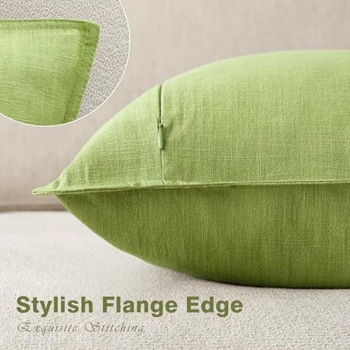 Foindtower Linen Solid Decorative Throw Pillow Covers 22x22 Inch Lush Green - Image 3