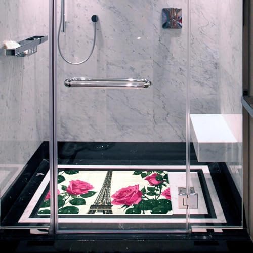 Shower Mat Non Slip 26.8 x 15.1 Inches, Eiffel Tower Rose Bathtub Mat Shower - Image 5