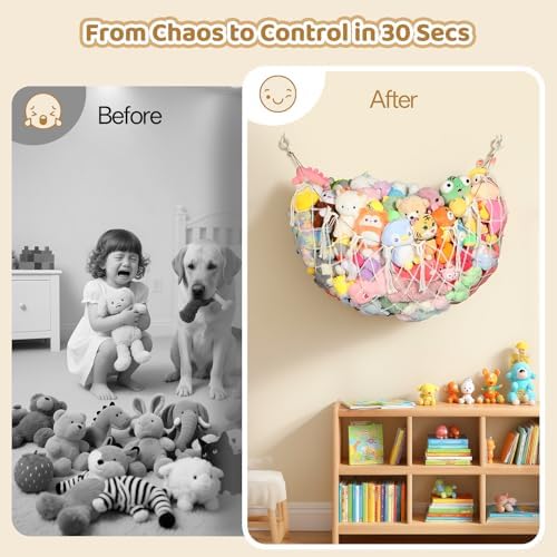 YECAYE Stuffed Animal Net, 60 Inch Plushies Storage, 1 Pack, Cream White - Image 3