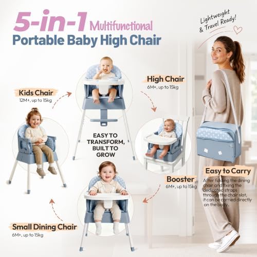 5 in 1 Foldable Baby High Chair, Convertible Highchair - Image 2