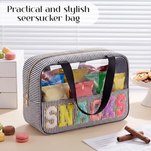Sanwuta Seersucker Snacks Bag Chenille Letter Clear Makeup Bag - Image 4