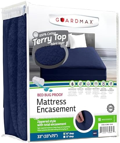 Guardmax Cot Mattress Encasement Zippered, 100% Waterproof Mattress Protector by Guardmax