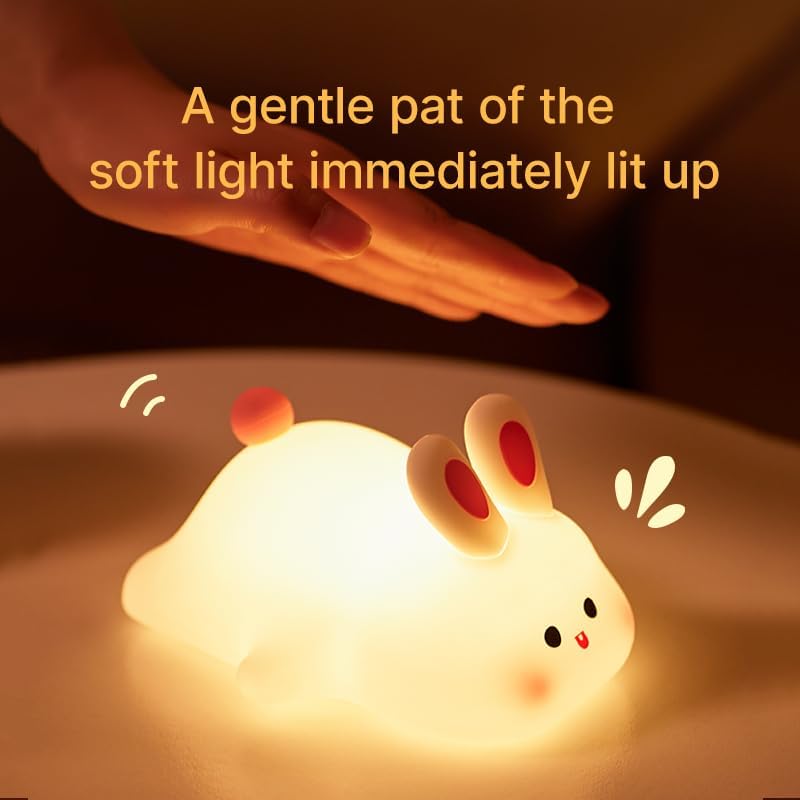 Squishy Bunny Night Light, Cute Easter Rabbit, Bunny Lamp, Led Big Face Rabbit Decor, Novelty Gifts, Dimmable Rechargeable Light up Bunnies, Nursery Room College Dorm Touch Nightlight