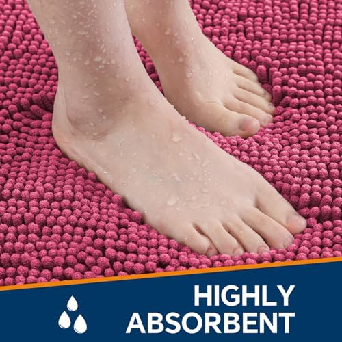 Chenille Bathroom Runner Rug 24"x60" Hot Pink, Plush Bath Mat - Image 4