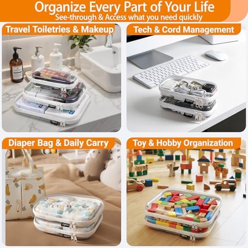 YQBRAO Clear Hard Shell Zipper Cases, 4 Small Cable Organizers - Image 3