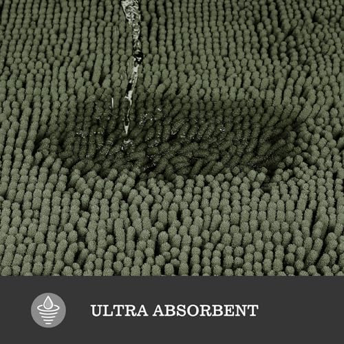 Yeaban Chenille Olive Green Bathroom Rug 26"x44", Non-Slip Rubber Backing - Image 4
