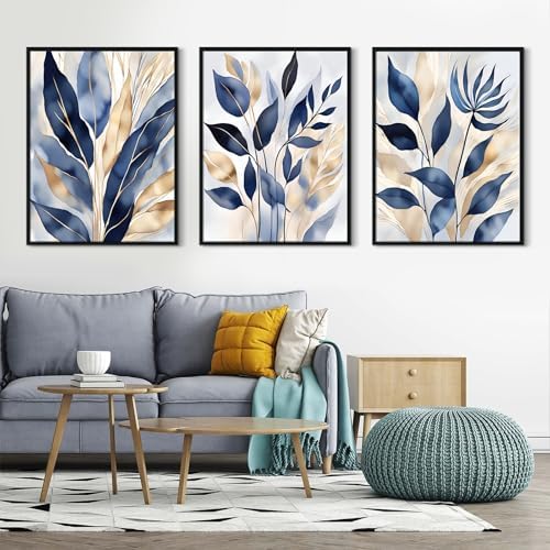 Lhoiplme Blue Botanical Wall Art Abstract Leaf Canvas Prints Decor Modern Plant - Image 5