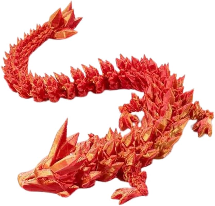 Crystal Dragon - Articulated Flexi Dragon - 3D Printed Gift (Adult, Red/Gold)