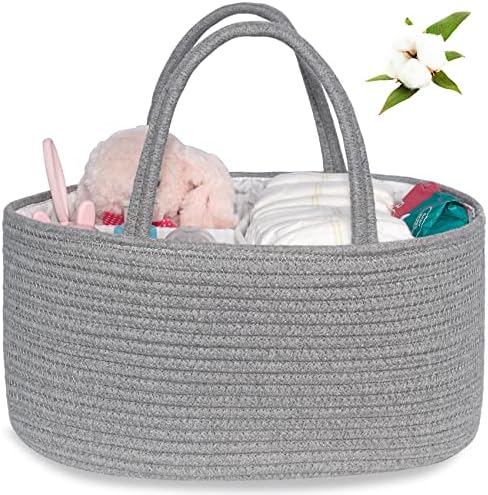 ABenkle Diaper Caddy Organizer, Rustic Boho Cotton Rope Nursery Baby Basket by ABenkle