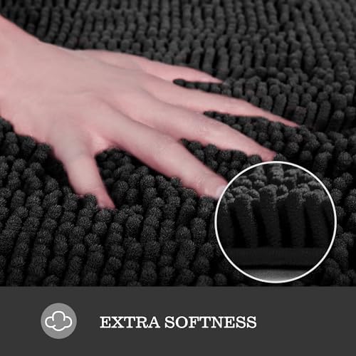 Yeaban Chenille Black Bathroom Rug 17"x24", Non-Slip Rubber Backing - Image 2