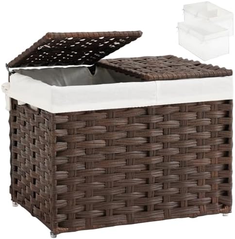 SETVSON Storage Basket with Lid, 2-Lid PE Rattan Storage Bin by SETVSON