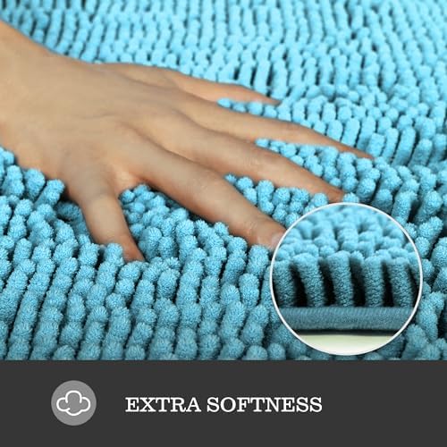 Yeaban Chenille Sky Blue Bathroom Rug 20"x32", Non-Slip Rubber Backing - Image 2