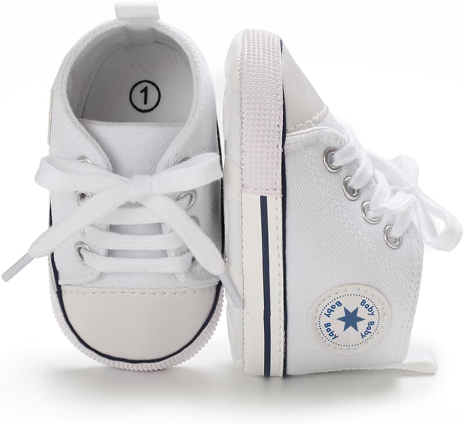 Unisex Baby Girls Boys Canvas High-top Shoes, Newborn Infant Anti-Slip Soft Sole Frist Walking Breathable Sneakers