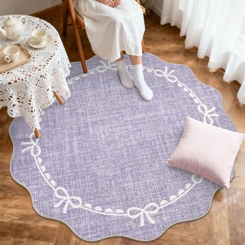 GarveeHome 5ft Round Rugs Washable Scalloped Bow Rug - Image 3