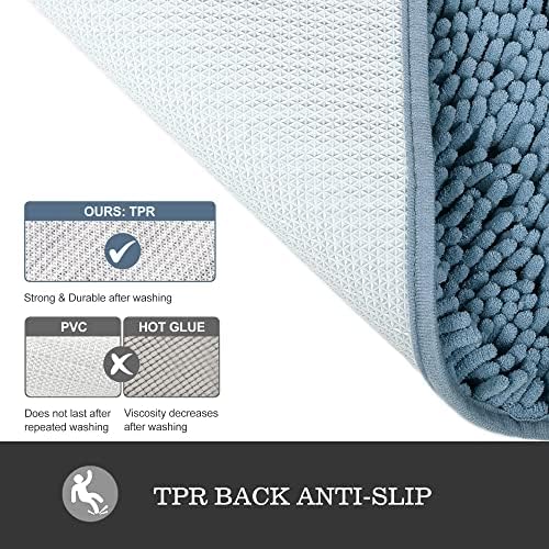 Yeaban Chenille Blue Bathroom Rug 17"x24", Non-Slip Rubber Backing - Image 3
